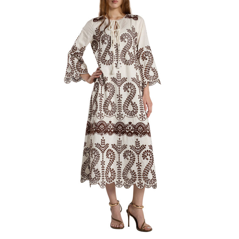 Norah Long Sleeve Embroidery Midi Dress image number null