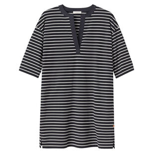 Short Sleeve Stripe Split Collar Tunic Dress
