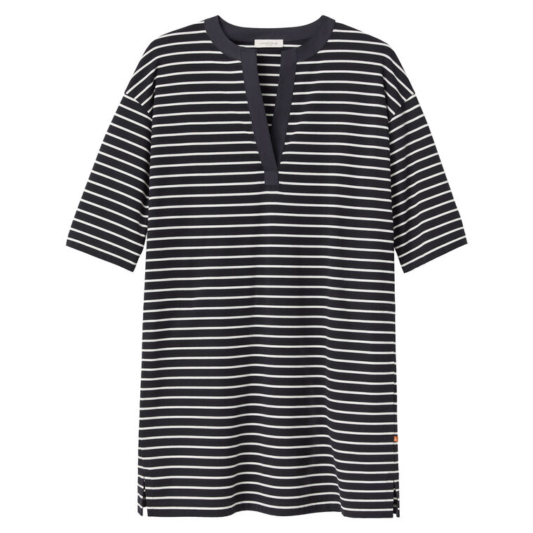 Short Sleeve Stripe Split Collar Tunic Dress image number null