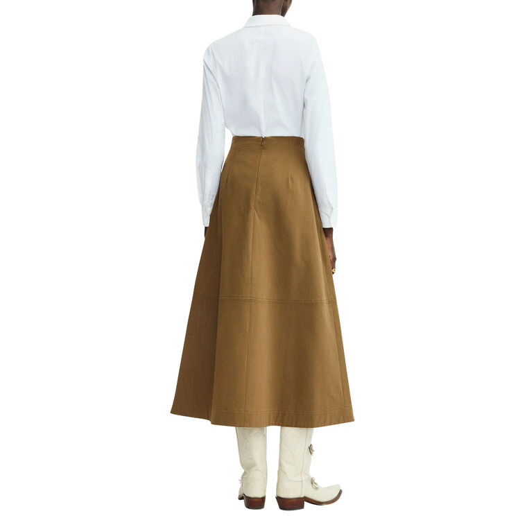 Leather Floral Embroidered Rustic Stretch Cotton Midi Skirt image number null