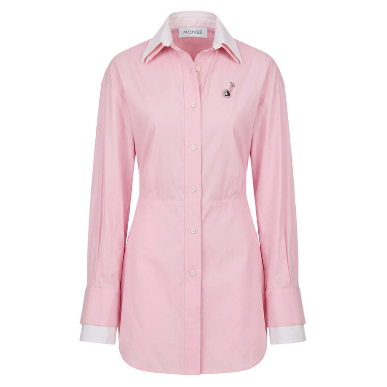 Long Sleeve Back Bunny Ear-Tied Mini Shirt Dress image number null