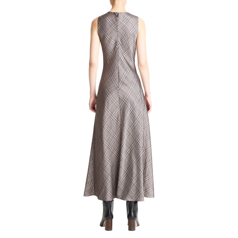 Pressed Plaid Sleeveless Cowl Neck Midi Dress image number null