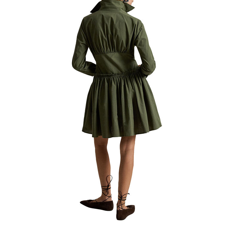 Long Sleeve Paneled Cotton Canvas Mini Shirtdress image number null