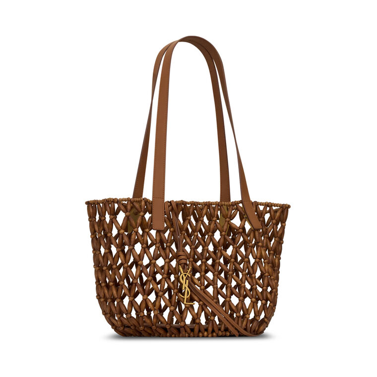 Small Panier Cabas Tote Bag In Wood Beads image number null