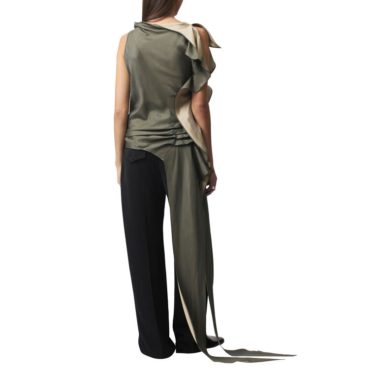 Elif Asymmetric Sleeveless Two-Tone Silk Blouse image number null