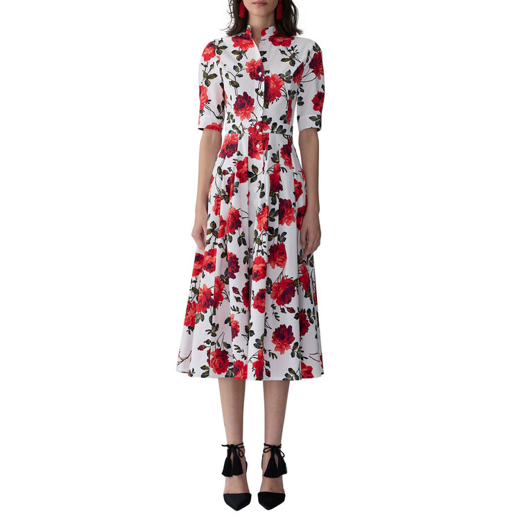 Short Sleeve Rose Print Midi Shirt Dress image number null