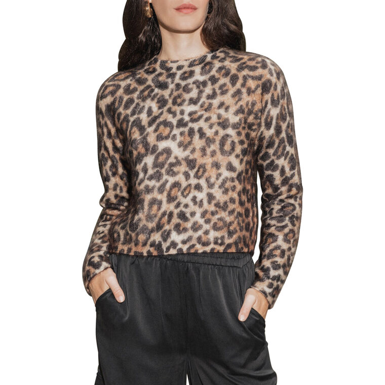 Melly Leopard Print Brushed Cashmere Crewneck Sweater image number null