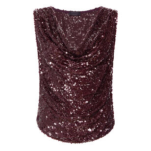 Sleeveless Sequin Cowl Neck Top