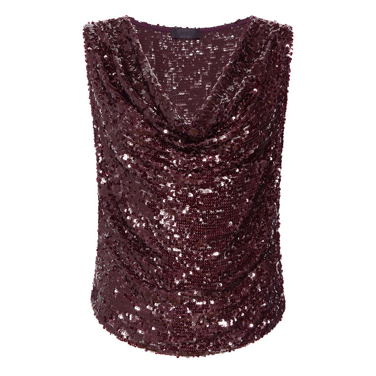 Sleeveless Sequin Cowl Neck Top image number null