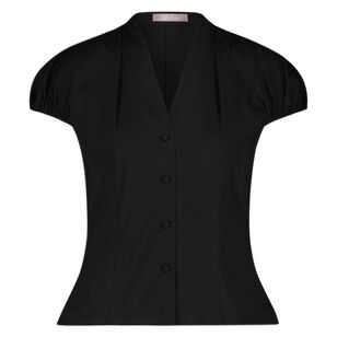 Short Sleeve Cotton Poplin V-Neck Button Down Shirt