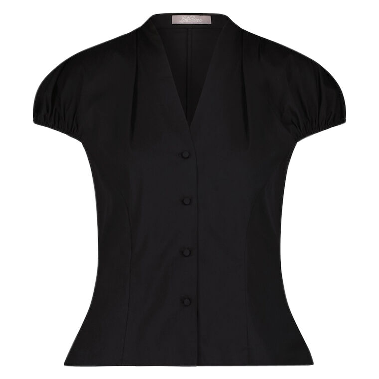 Short Sleeve Cotton Poplin V-Neck Button Down Shirt image number null