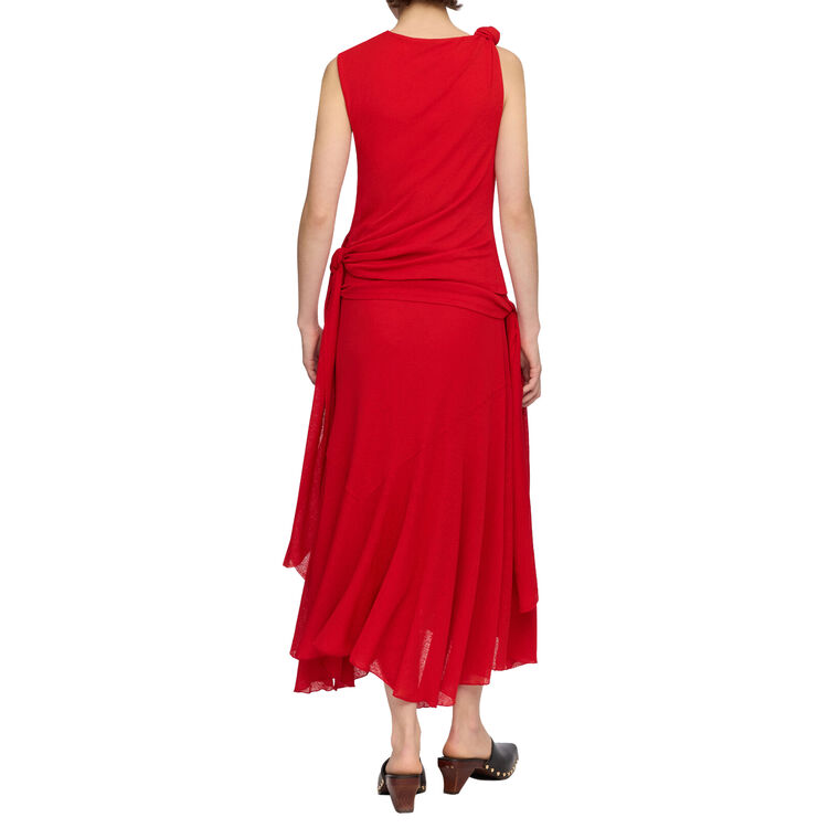 Sleeveless Marl Mesh Draped Knot Midi Dress image number null