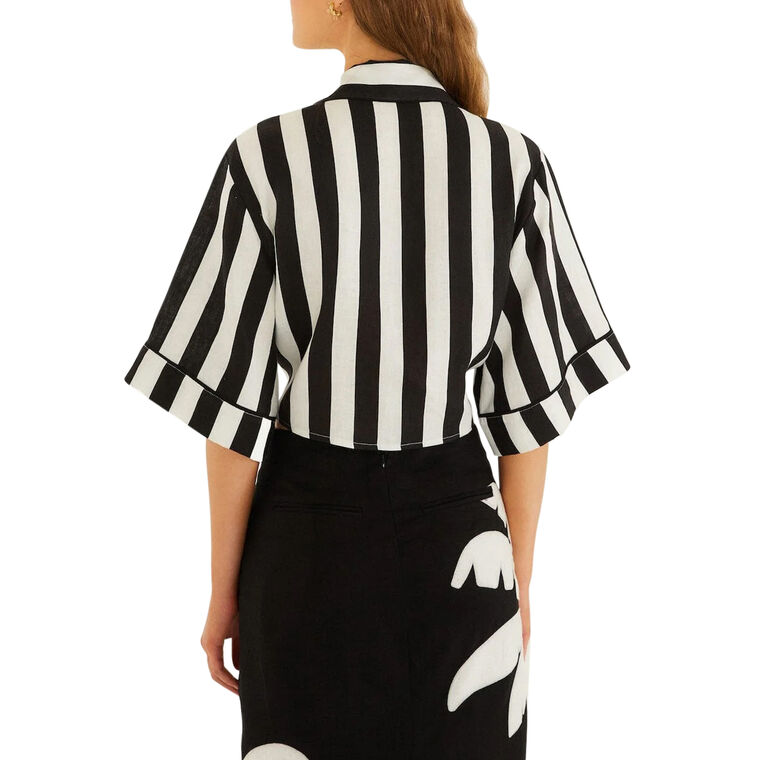 Striped Short Sleeve Linen Crop Top image number null