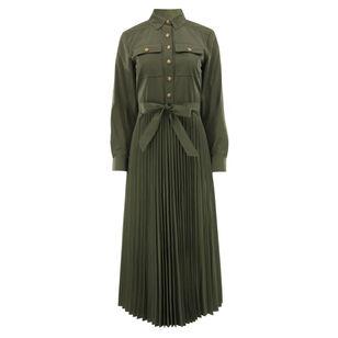 Kenza Cotton Poly Poplin Pleated Shirt Dress