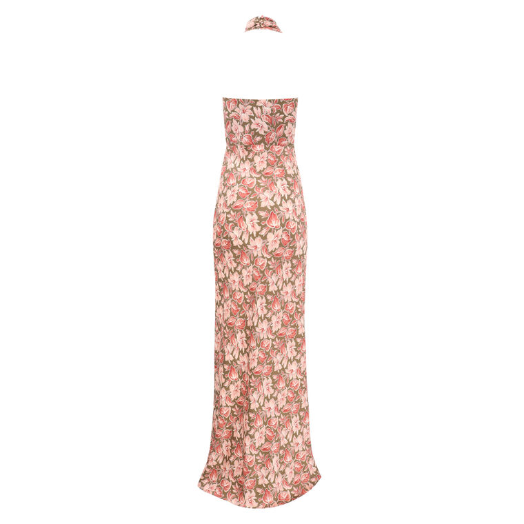 Alberta Floral Halter Neck Silk Dress image number null