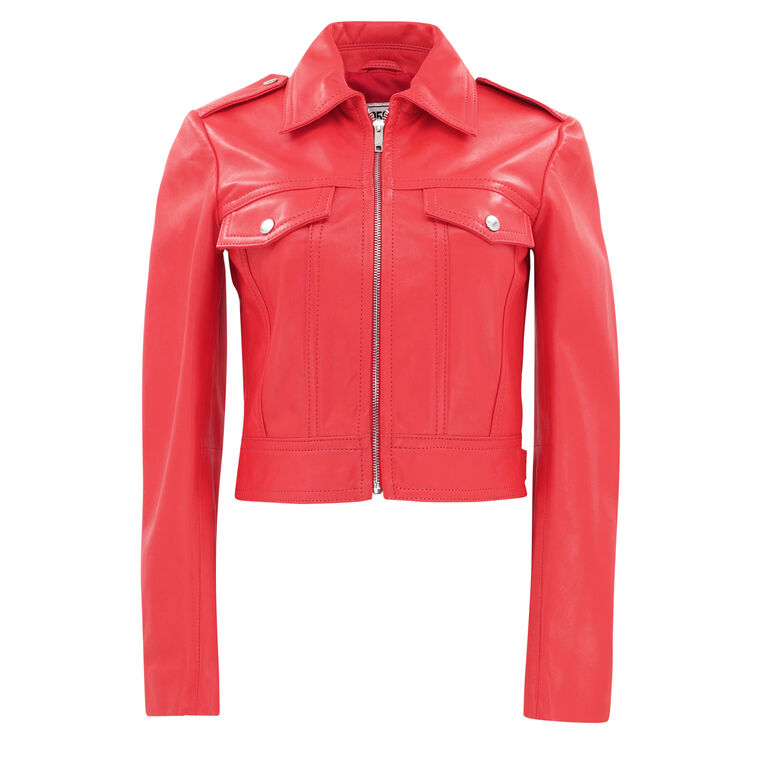 Nappa Leather Cropped Biker Jacket image number null
