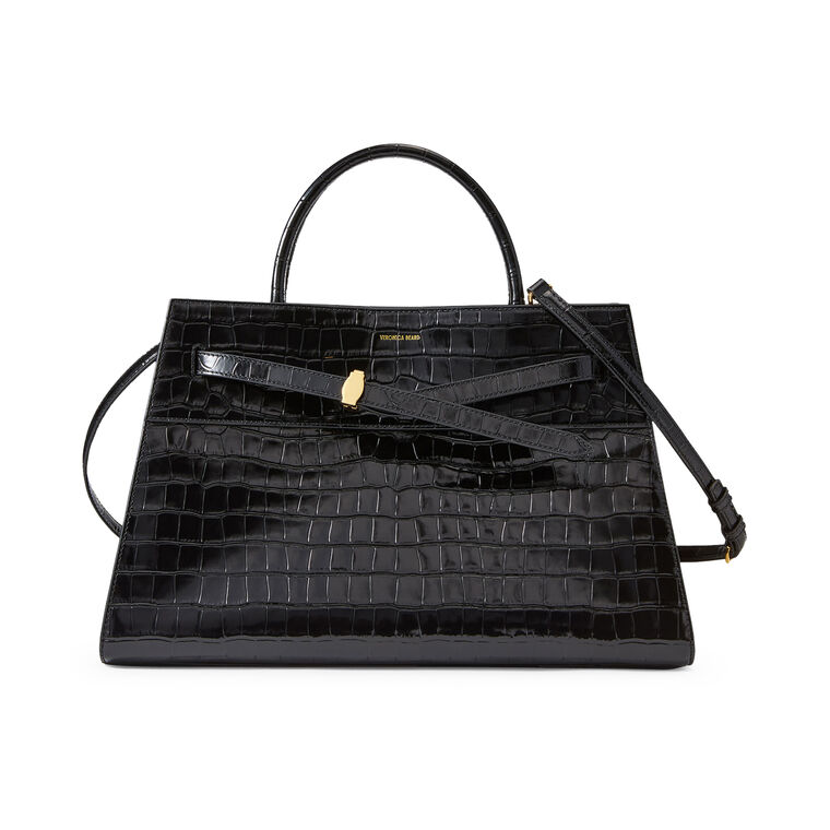 Large Croc-Embossed Top Handle Dash Bag image number null
