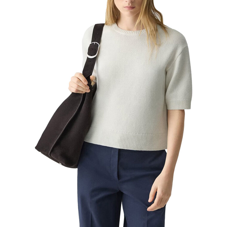 Short Sleeve Cropped Crewneck Cashmere Tee image number null