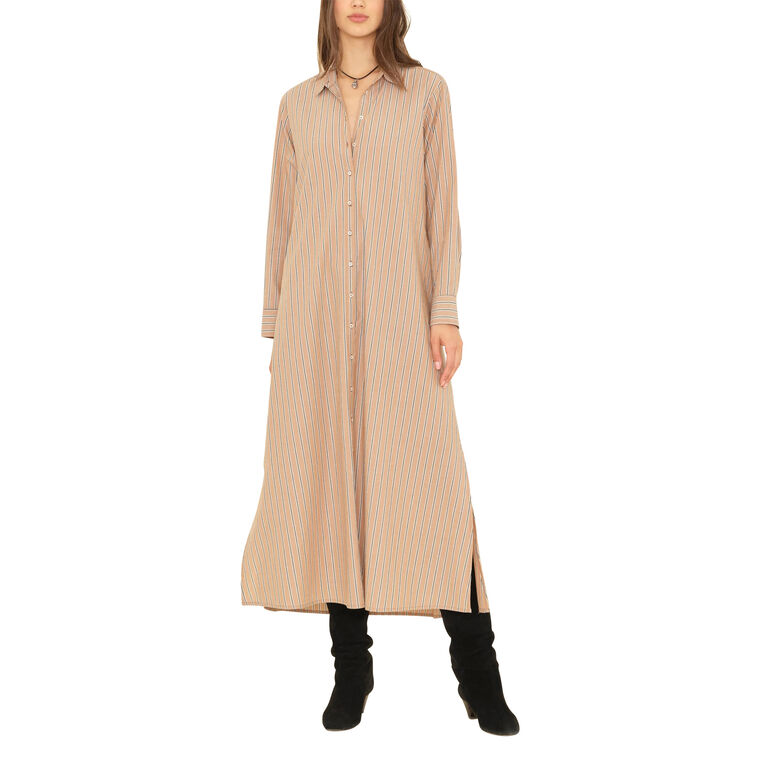 Boden Long Sleeve Crisp Cotton Stripe Midi Dress image number null