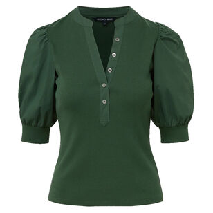 Coralee Ribbed Knit Puff Sleeve Top