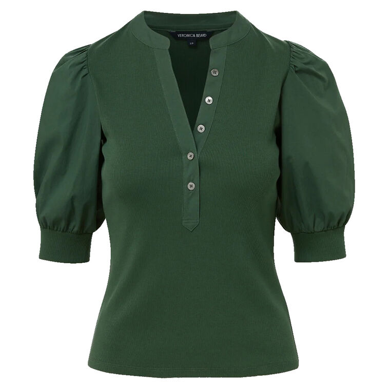 Coralee Ribbed Knit Puff Sleeve Top image number null