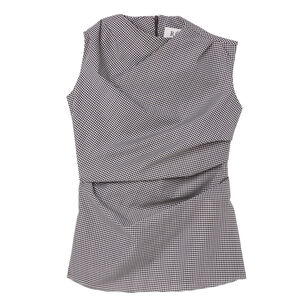 Sleeveless Twisted Mini Check Cowl Neck Top