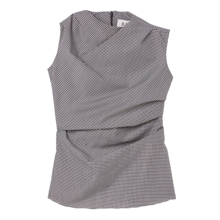 Sleeveless Twisted Mini Check Cowl Neck Top image number null