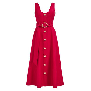 Leonie Sleeveless Belted Button-Front Midi Dress
