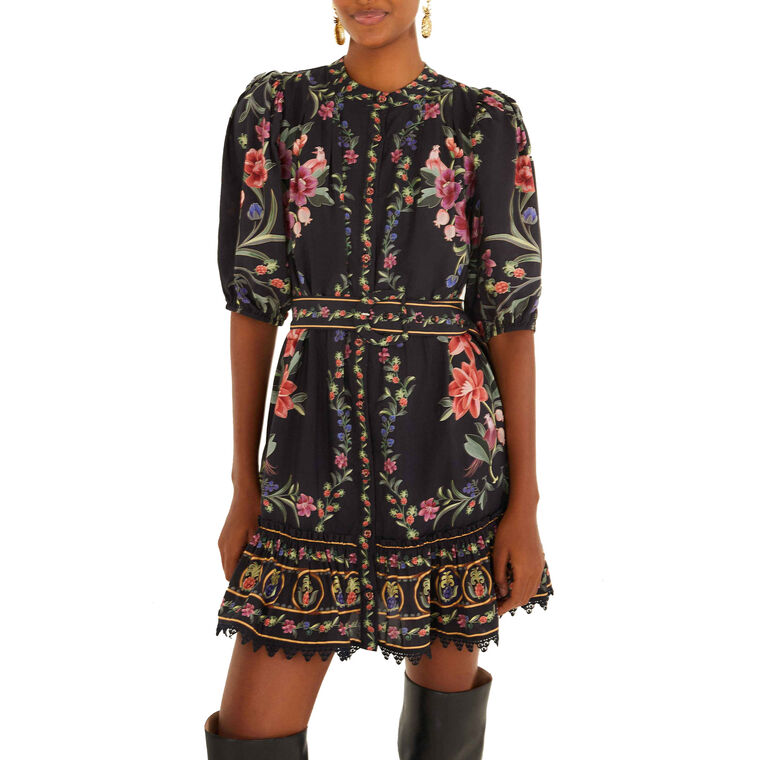 Belle Garden Print Belted Mini Dress image number null