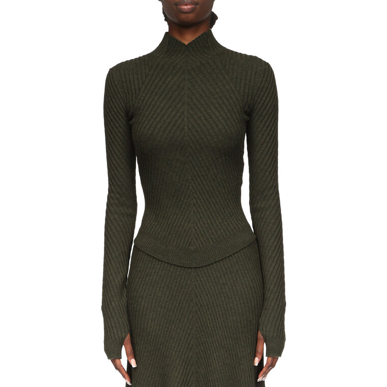 Ribbed Long Sleeve Knit Polo Top image number null