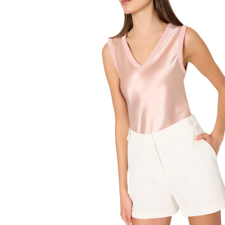 Satin-Knit Combination V-Neck Shell Top image number null