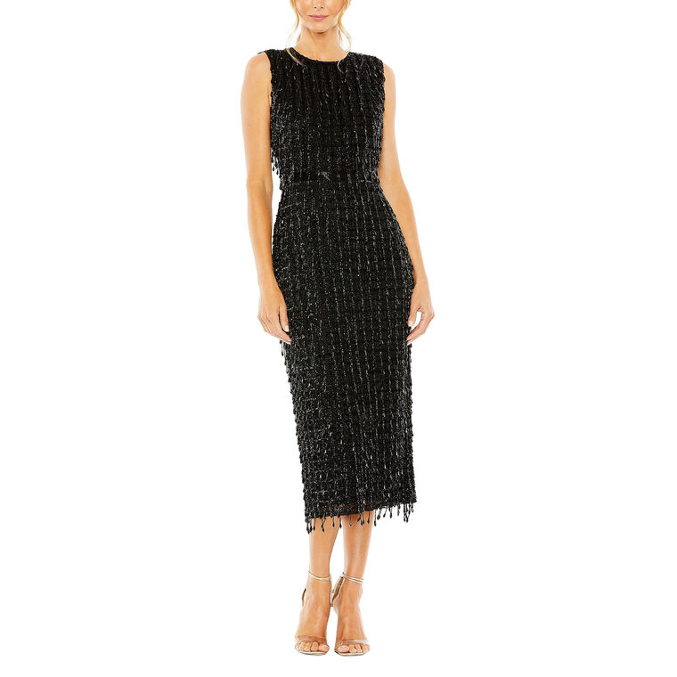Sleeveless High Neck Beaded Midi Sheath Dress image number null