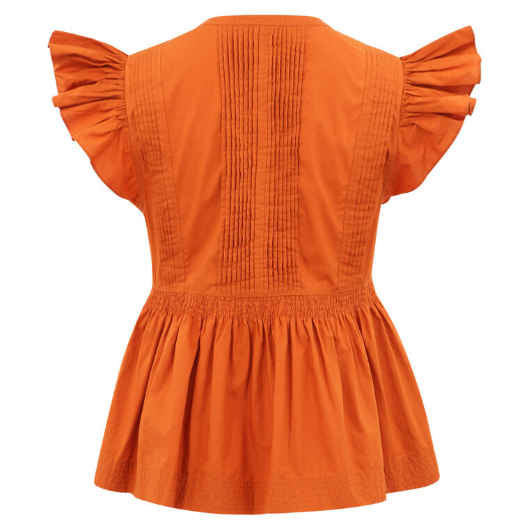 Luise Ruffle-Sleeve Cotton Poplin Top image number null
