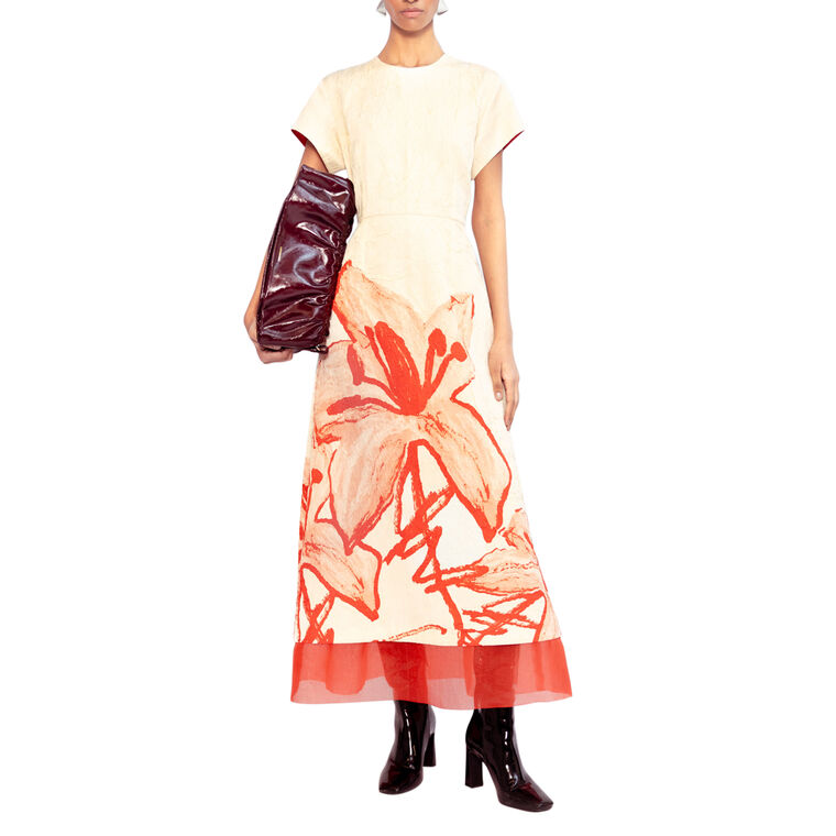 Ayrin Short Sleeve Midi Dress With Organza Hem image number null