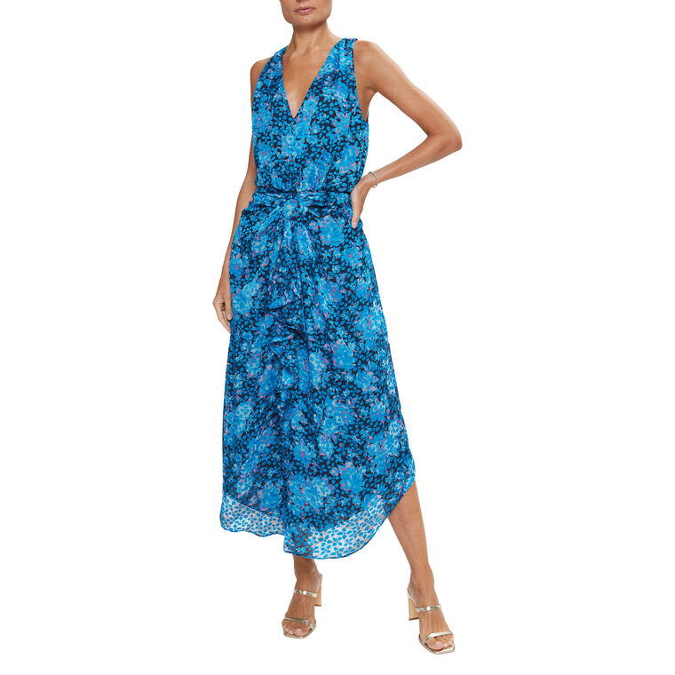 Athena Floral Gathered-Front Sleeveless Midi-Dress image number null
