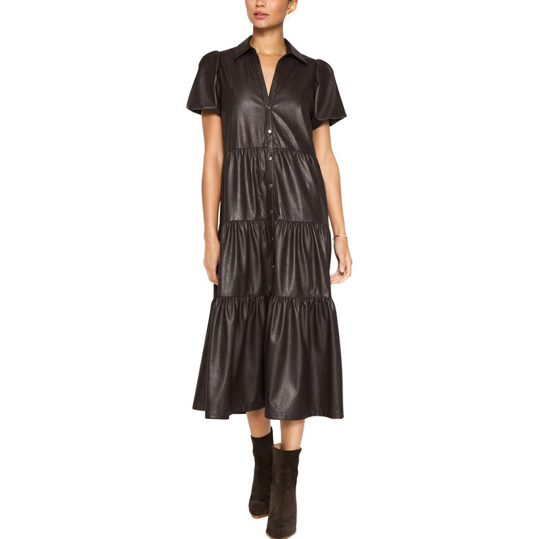 The Havana Vegan Leather Midi Dress image number null
