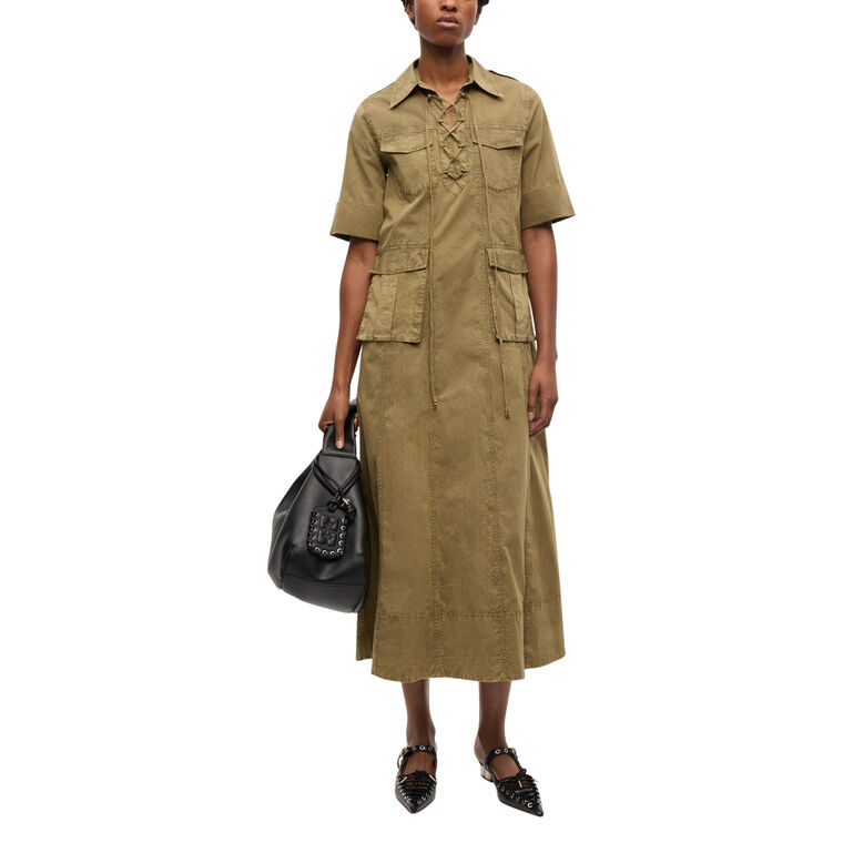 Washed Stretch Cotton Short Sleeve Midi Dress image number null