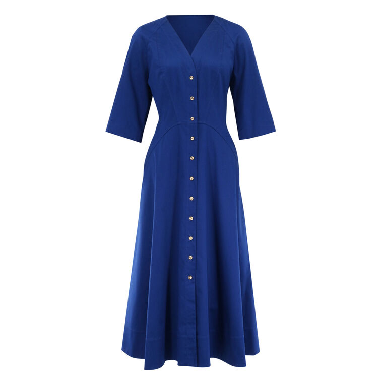 Luxe Cotton Sateen 3/4 Sleeve Midi Dress image number null