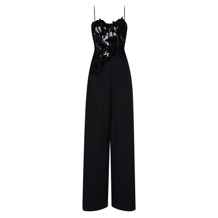 Sweetheart Neckline Peony Velvet Guipure Jumpsuit image number null