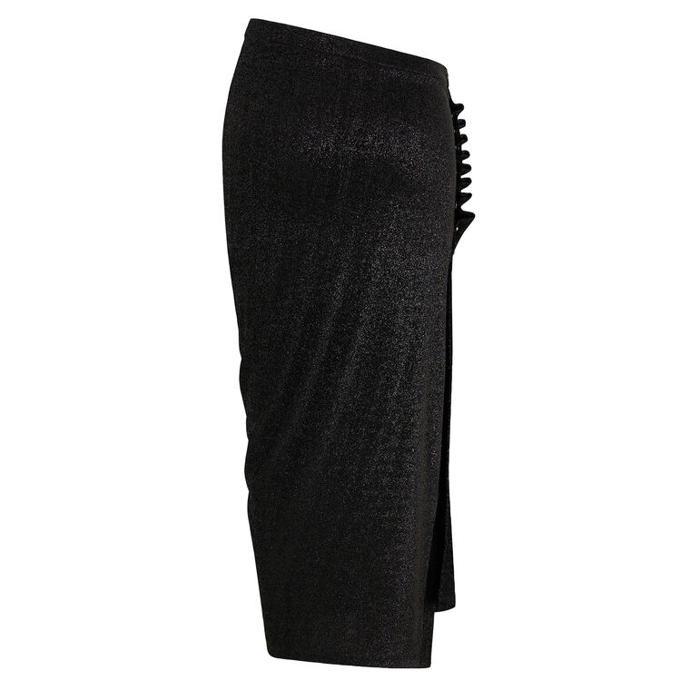 Embellished-Button Asymmetric Lurex Midi Skirt image number null