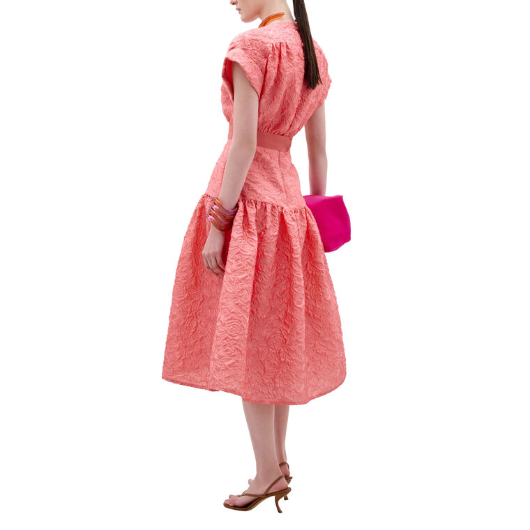 Metaponto Cap Sleeve V-Neck Belted Midi Dress image number null