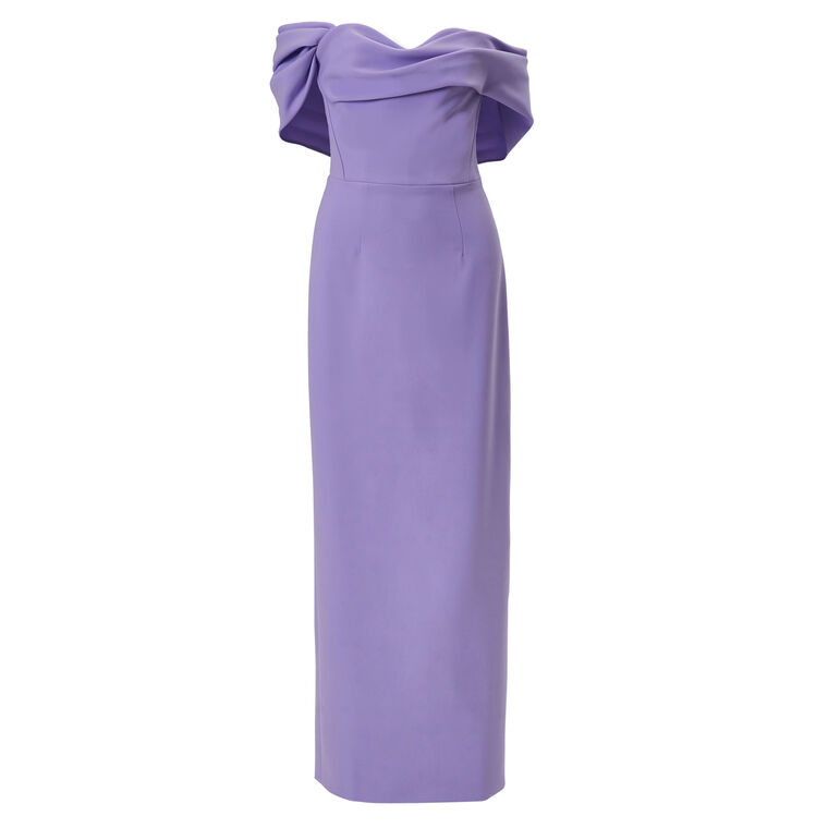 Sofia Draped Off Shoulder Column Gown image number null