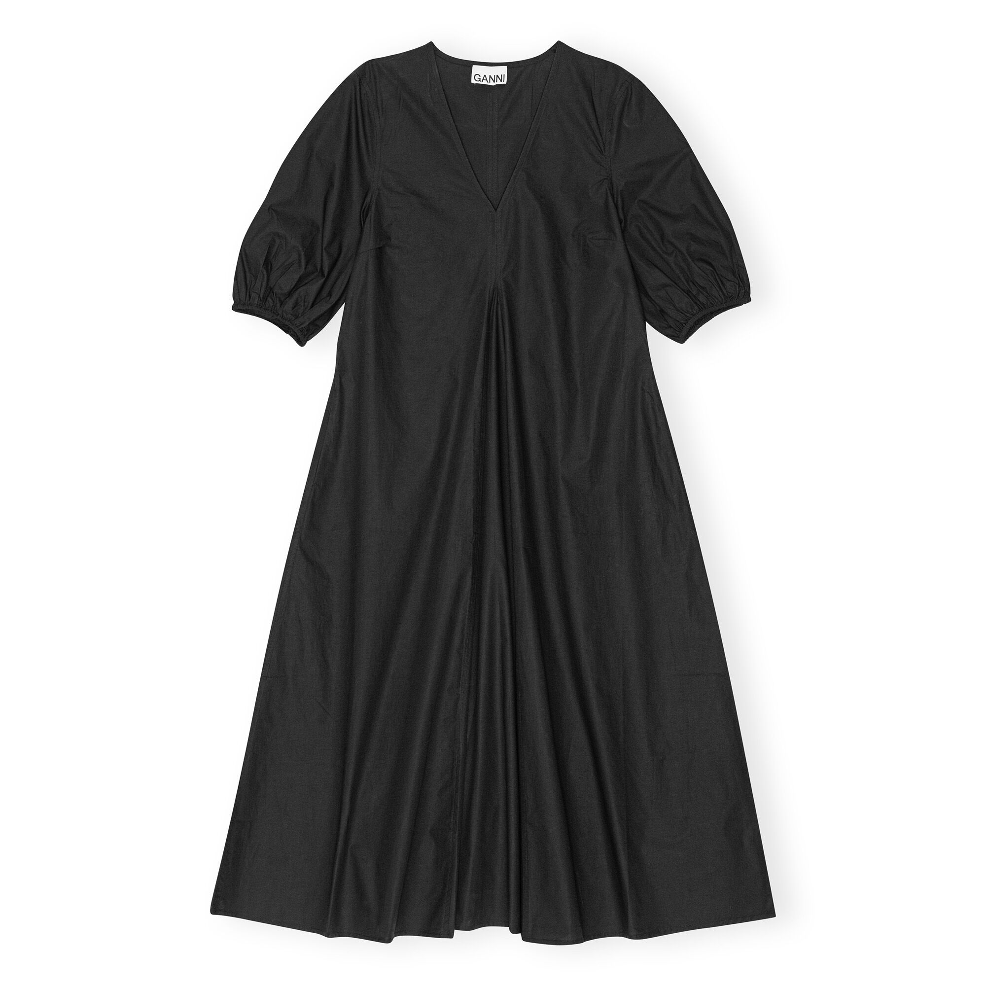 Ganni ■Cotton Poplin V-Neck Maxi Dress - Black Ganni Cotton Poplin V-neck Maxi Dress in Black | REVOLVE