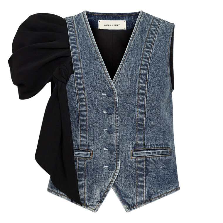 Paula Denim Vest With Crepe Bustle image number null