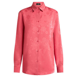 Floral-Jacquard Button Front Blouse