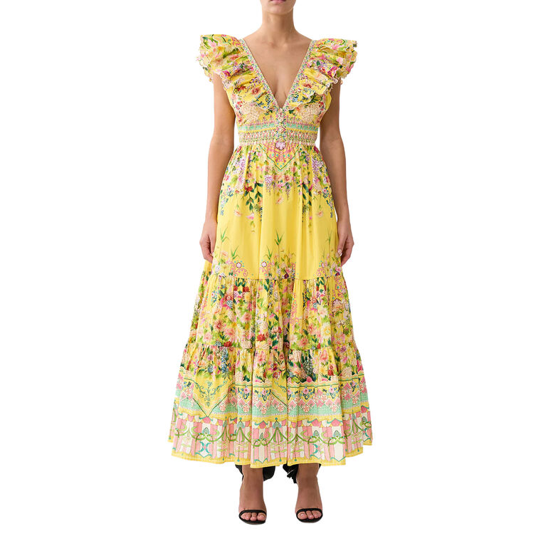 Tiered Short Sleeve Midi Dress With Neck Frill image number null