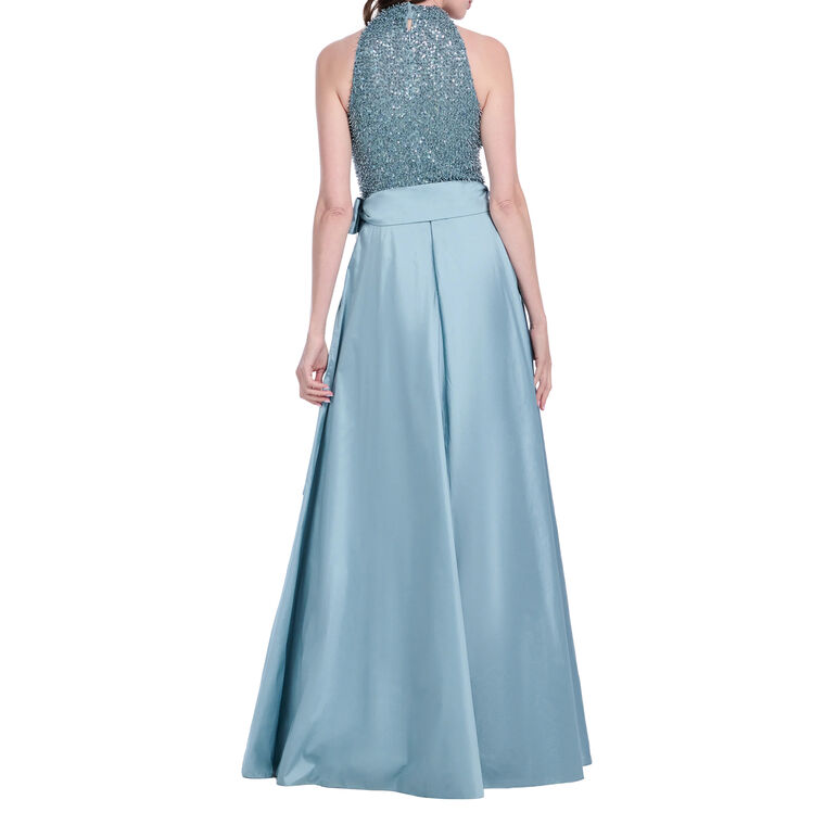 Sleeveless Glass Stretch Bead Mock Neck Gown With Taffeta Skirt image number null