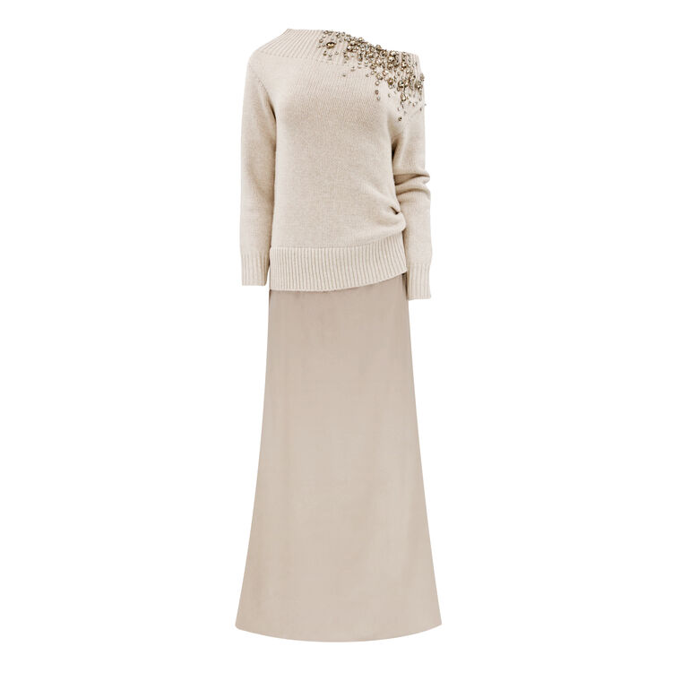 Astra Crystal Off-The-Shoulder Sweater Maxi Dress image number null