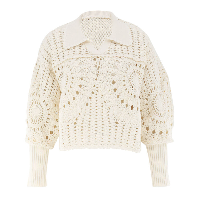 Long Sleeve Polo Crochet Sweater image number null