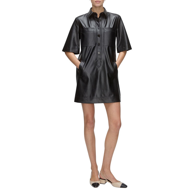 Koulis Vegan Leather Shirt Dress image number null